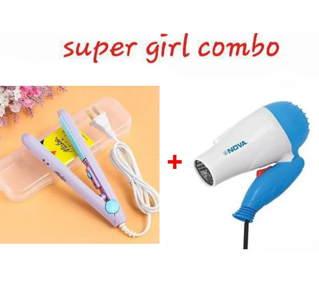 Super girl Combo Hair Straightner + Hair Dryer 