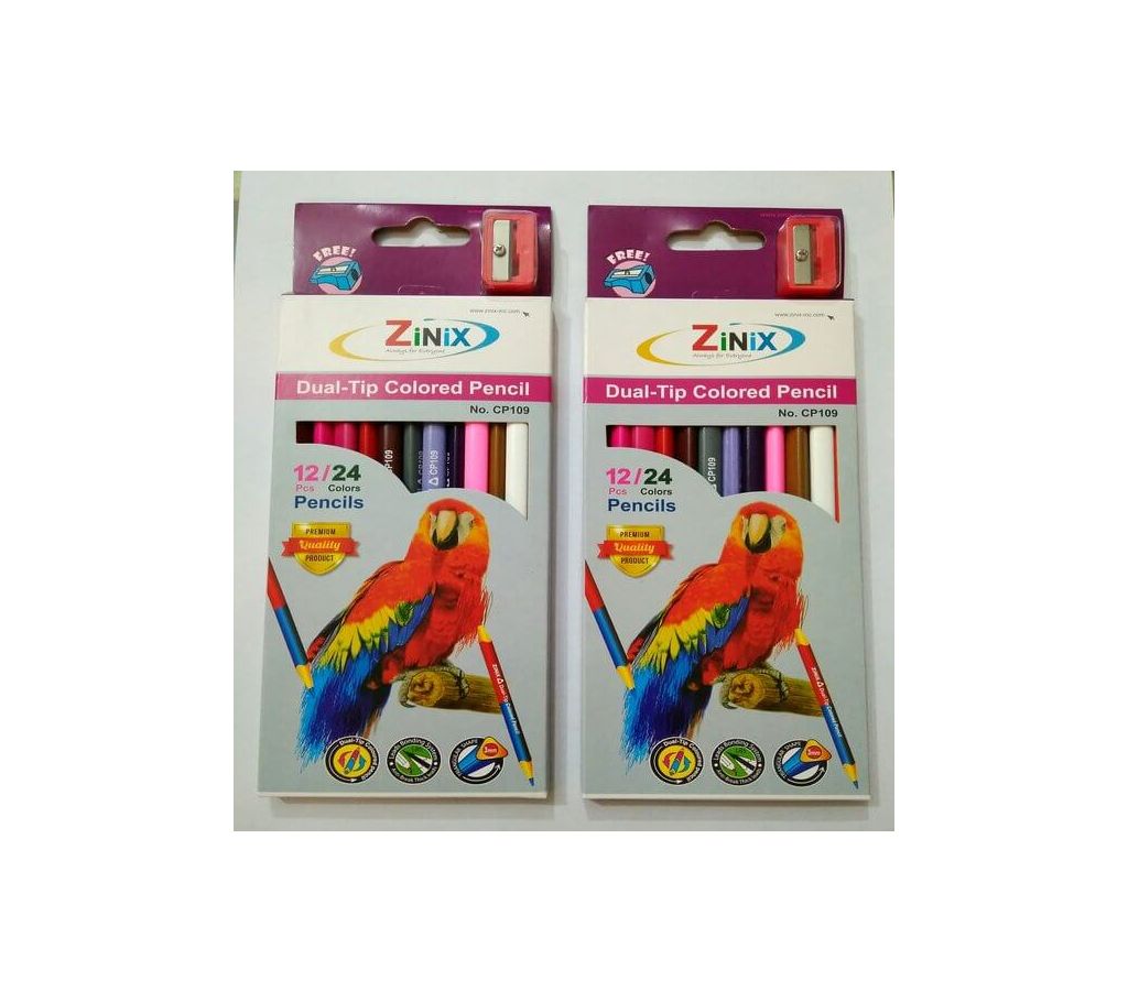 Zinix Dual Tip ডাবল কালার ফুল সাইজ পেন্সিল 2 প্যাকেট (12 পেন্সিল = 24 কালার) বাংলাদেশ - 963783