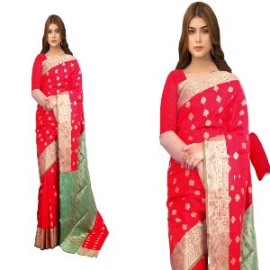 Indian Soft Katan Silk Saree with Blouse Piece