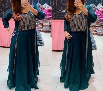 জর্জেট এমব্রয়ডারি রেডিমেড পার্টি কটি লেহেঙ্গা - Sea Green