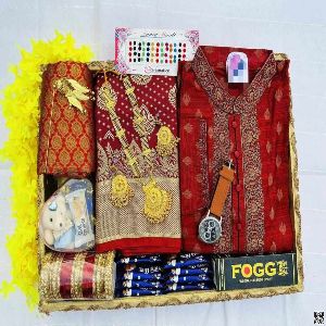 Katan Silk Saree and 	Premium Soft Cotton Panjabi Full Package Set