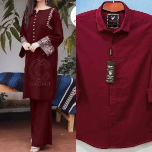 Linen Readymade Salwar Kameez and Cotton Shirt Couple Set