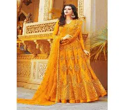 Unstitched Georgette Embroidery Salwar Kameez for women[Three pcs]-yellow 