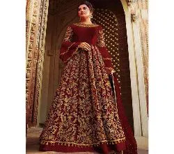 Semi Stitched weightless Georgette Embroidery Gown For women-maroon 
