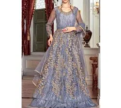 Semi Stitched weightless Georgette Embroidery Gown For women-ash 