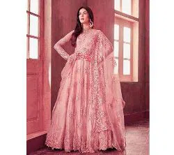 Semi Stitched weightless Georgette Embroidery Gown For women-Pink 