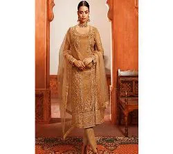 Semi Stitched weightless Georgette Embroidery Sharara Suits for women-Golden 