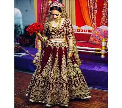 Semi Stitched weightless Georgette Embroidery Lehenga for women-maroon and gold 