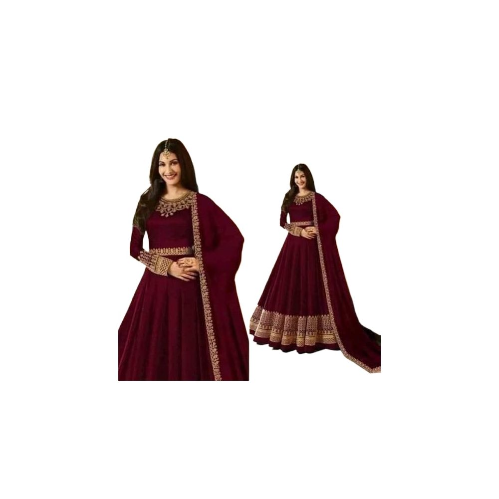 Georgette Embroidery Party Long Gown For Women - Maroon