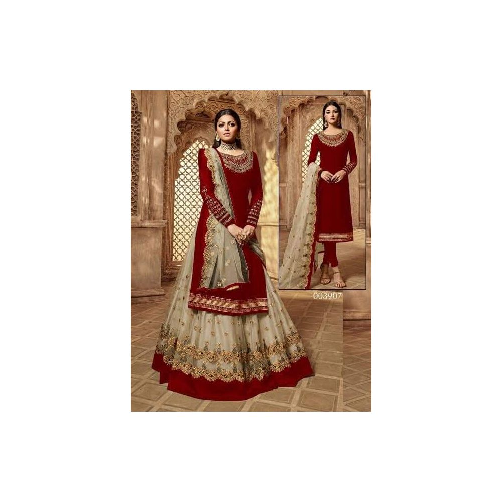 Georgette Embroidery New Stylish Semi Stitched Sharara Suits for Women - Maroon