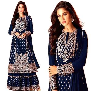 Georgette Embroidery New Stylish Semi Stitched Sharara Suits for Women - Black