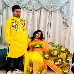 Deshi Half Silk Saree and Cotton Panjabi for Combo Couple Dress