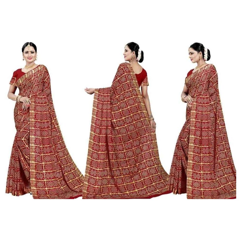 Indian Soft Risika Gorgette Saree with Blouse Piece (12 Haat Saree)