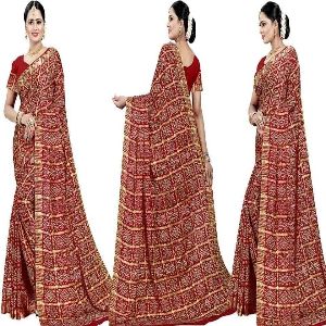 Indian Soft Risika Gorgette Saree with Blouse Piece (12 Haat Saree)
