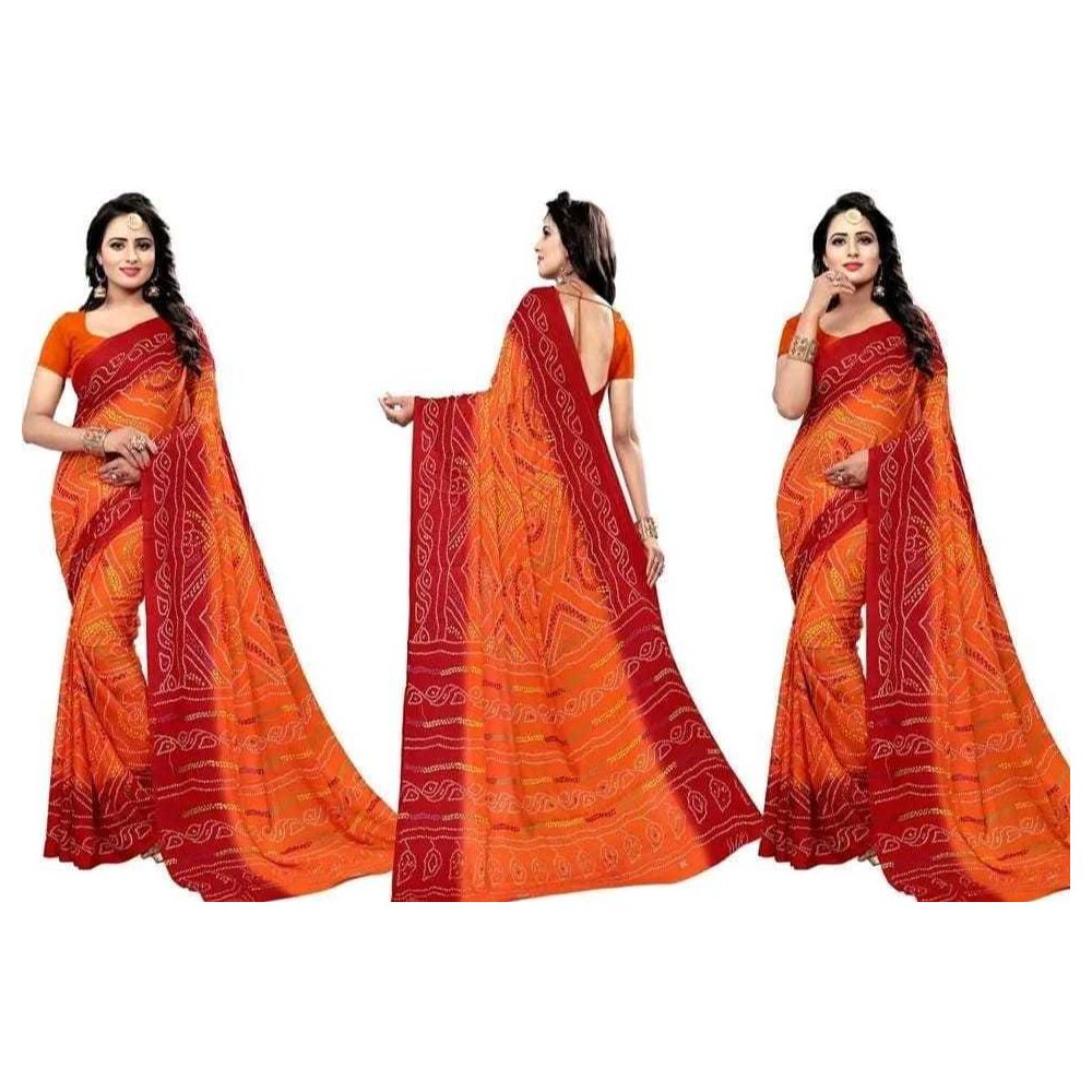 Indian Soft Risika Gorgette Saree with Blouse Piece (12 Haat Saree)