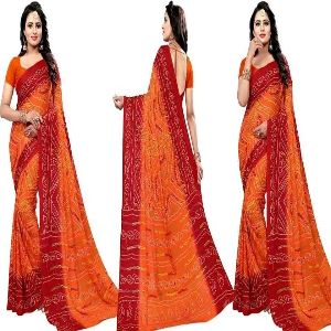 Indian Soft Risika Gorgette Saree with Blouse Piece (12 Haat Saree)