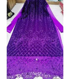 Unstitched Tissue Embroidery Salwar Kameez for women[Three pcs]-purple 