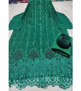 Unstitched Tissue Embroidery Salwar Kameez for women[Three pcs]-green 