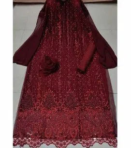 Unstitched Tissue Embroidery Salwar Kameez for women[Three pcs]-maroon 