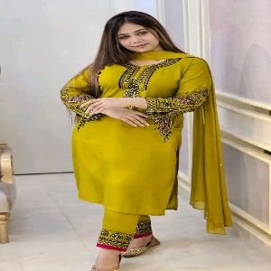 Linen Sequence Embroidery and Stone Work Readymade New Stylish Three Piece for Women
