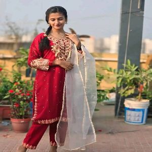 AC Cotton Sequence Embroidery Readymade Three Piece for Women