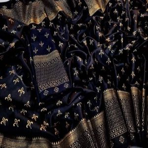Japan Soft Silk Screen Print Saree with Unstitched Blouse Piece - Black