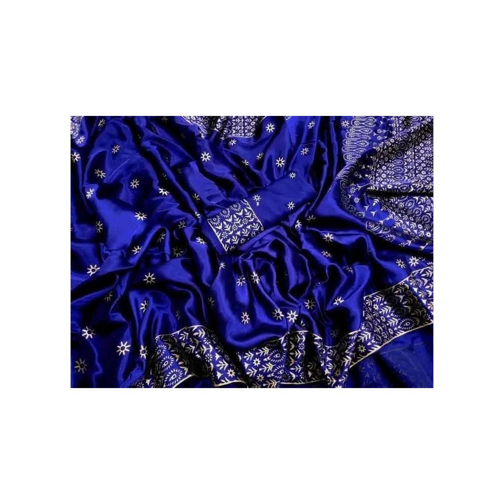 Japan Soft Silk Screen Print Saree with Unstitched Blouse Piece 