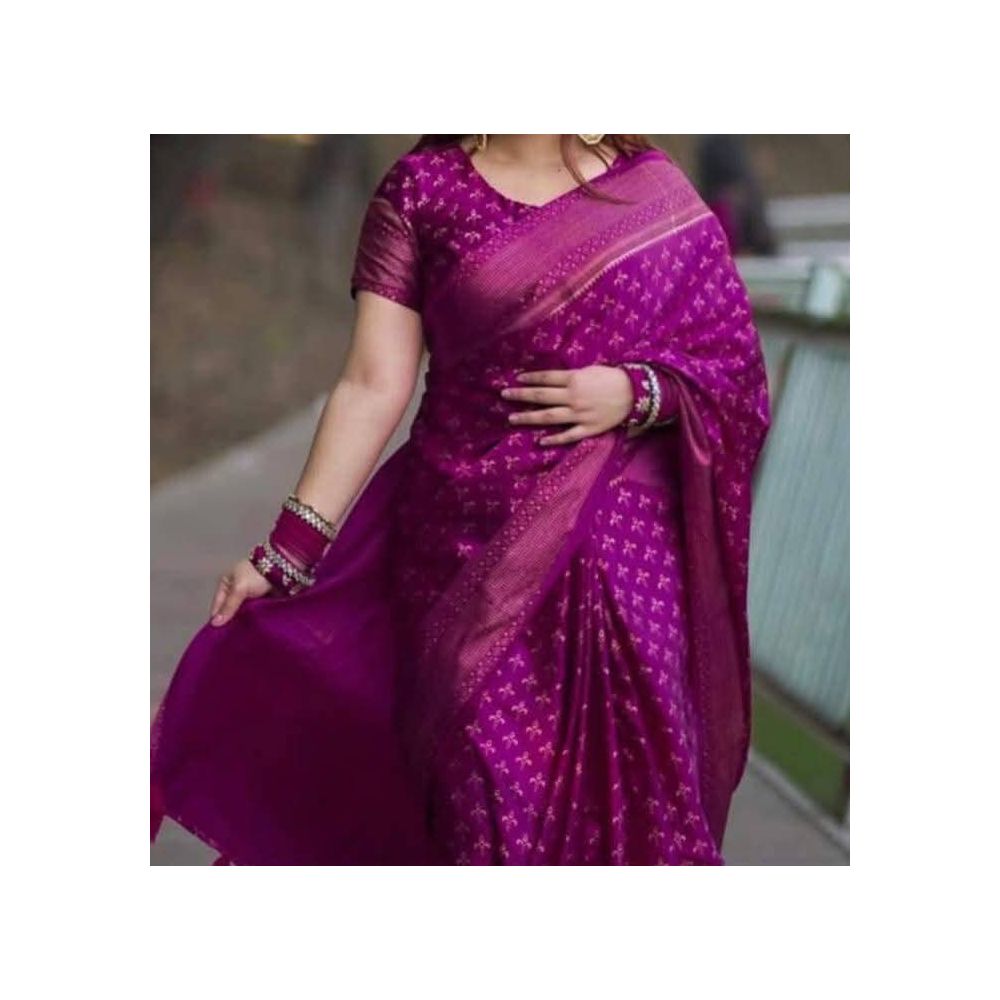 Japan Soft Silk Screen Print Saree with Unstitched Blouse Piece 