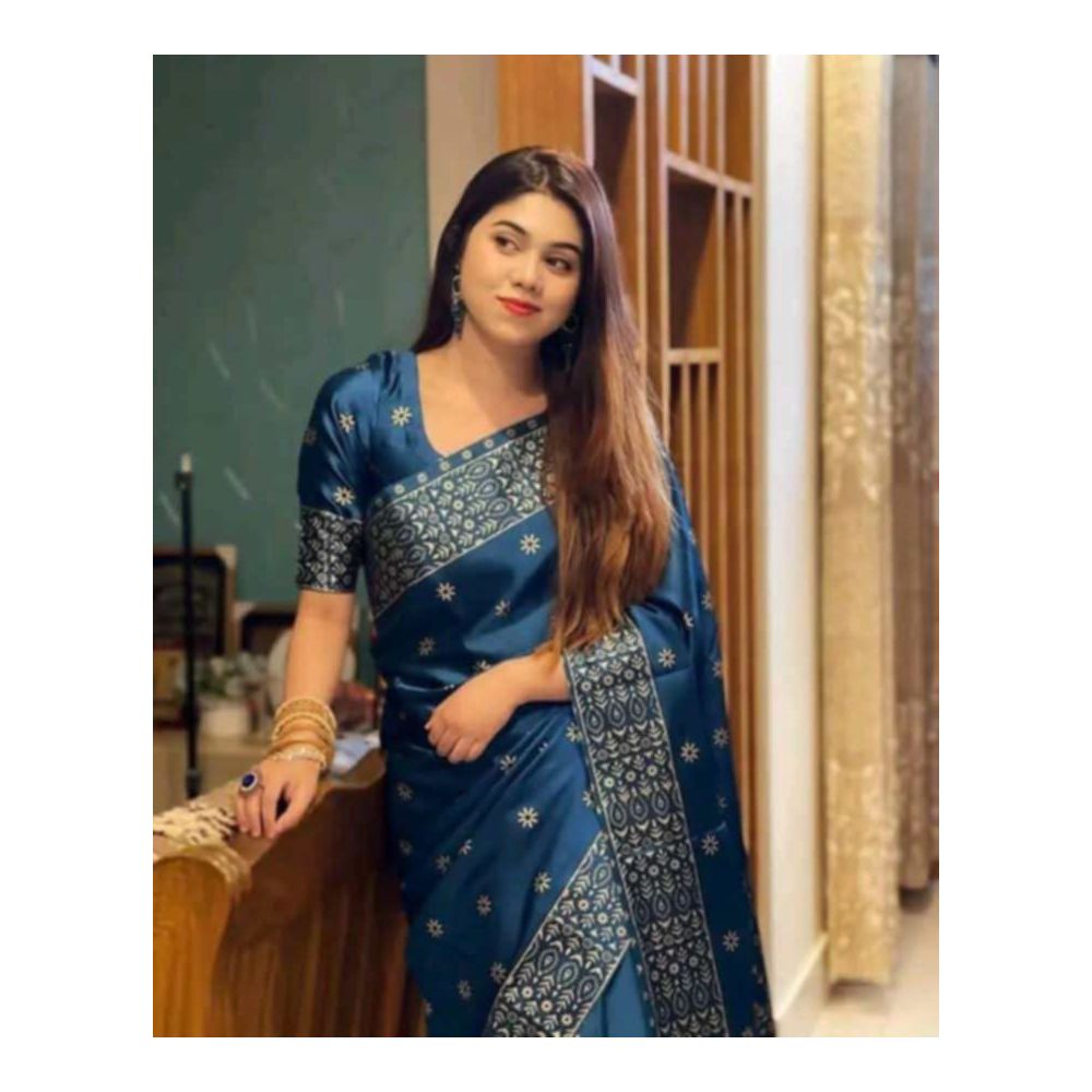 Japan Soft Silk Screen Print Saree with Unstitched Blouse Piece 