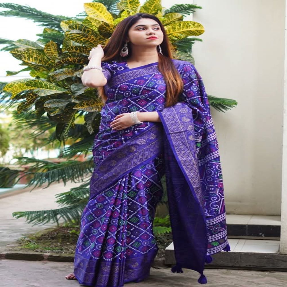 Japan Soft Silk Screen Print Saree with Unstitched Blouse Piece 