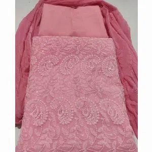 Unstitched Georgette Embroidery Karchupi Salwar Kameez for women[Three pcs]-pink 