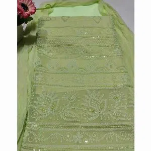 Unstitched Georgette Embroidery Karchupi Salwar Kameez for women[Three pcs]-Green 
