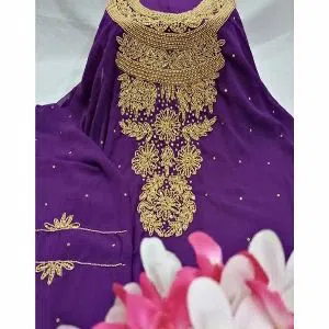 Unstitched Georgette Embroidery Karchupi Salwar Kameez for women[Three pcs]-Violet 