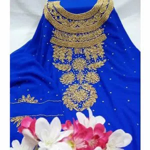 Unstitched Georgette Embroidery Karchupi Salwar Kameez for women[Three pcs]-Blue 