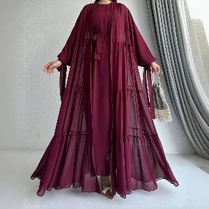 Premium Dubai Cherry 2 Part Abaya Borka with Separate Koti 