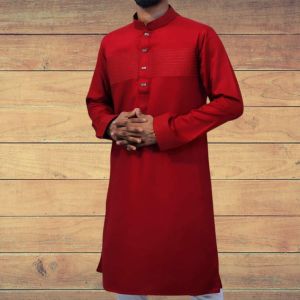 Maroon Punjabi with Chest Contrast - Soft Cotton - Brand New Design for Men
