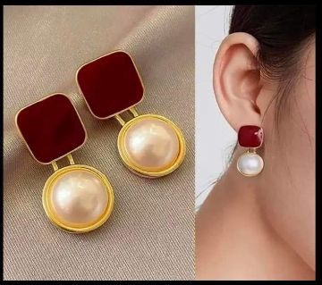 Square Round Stone Pearl ইয়ার রিং