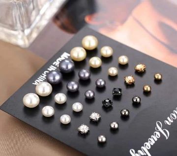 15 Pair Pearl Stone ইয়ার রিং সেট