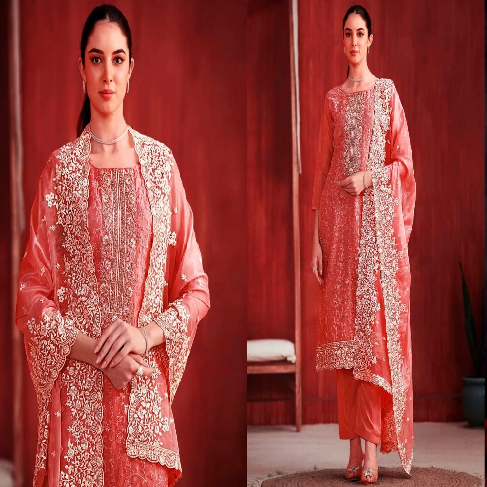 High Quality Georgette Embroidery Semi stitched New Stylish Party Salwar Kameez 4 Piece for Women