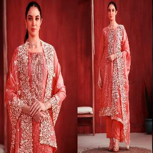 High Quality Georgette Embroidery Semi stitched New Stylish Party Salwar Kameez 4 Piece for Women