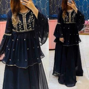 Georgette Embroidery Readymade Sharara Dress for Women  