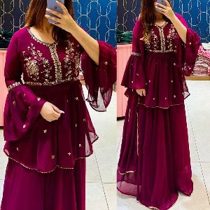 Georgette Embroidery Readymade Sharara Dress for Women  