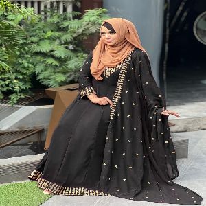 Weightless Georgette Embroidery Readymade Orna Gown (2pcs) - Black