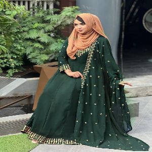 Weightless Georgette Embroidery Readymade Orna Gown (2pcs) - Green