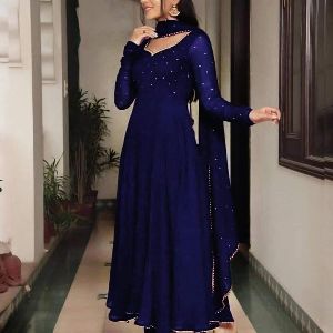 Readymade Georgette Plain Heavy Flare Party Wear Gown