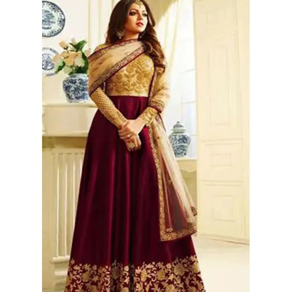 Unstitched Georgette Embroidery Party Long Gown