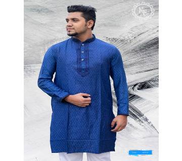 Cotton Semi Long Blue Color Panjabi For Men