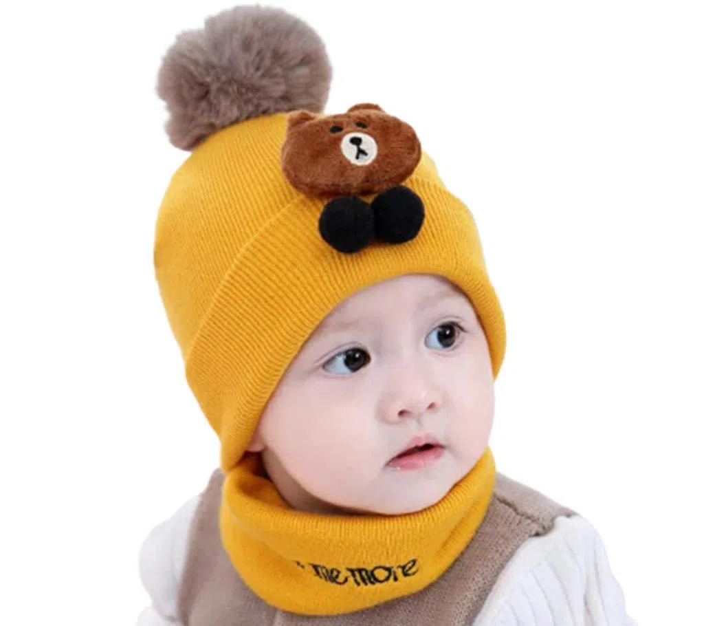 Baby fashionable winter cap & scur set-Yellow 