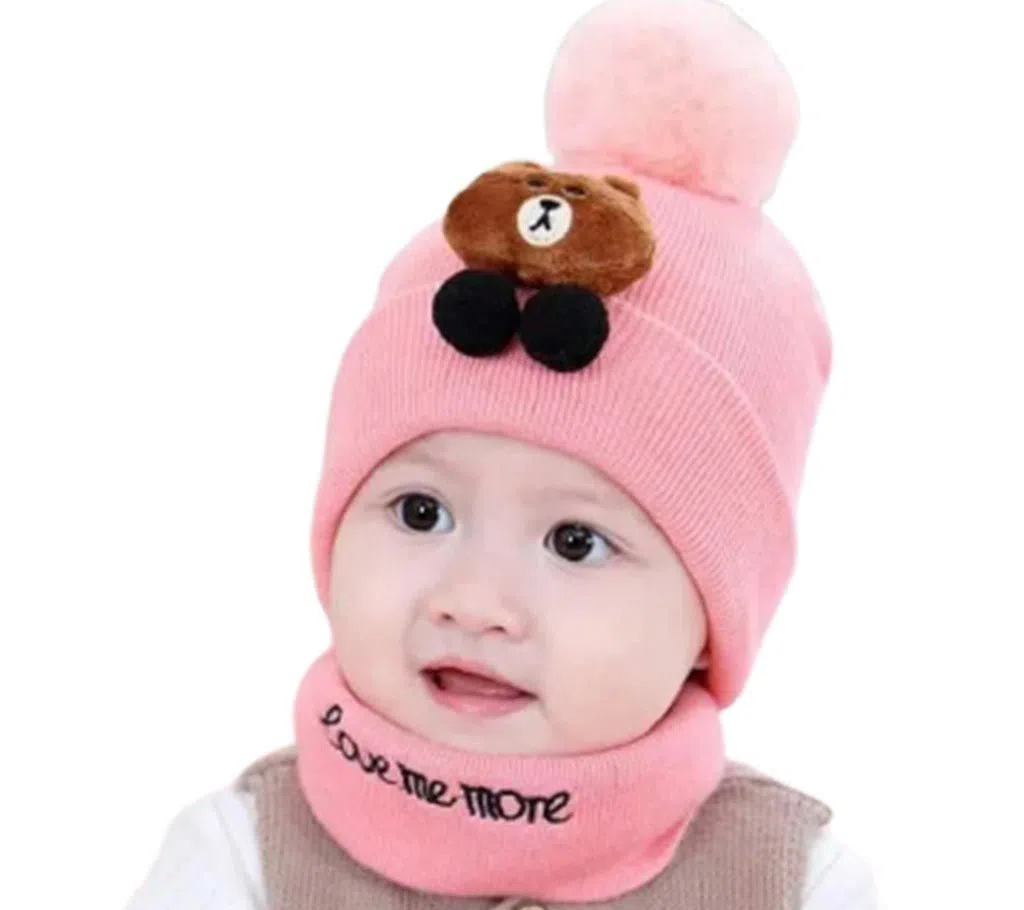 Baby fashionable winter cap and scurf set-Pink 
