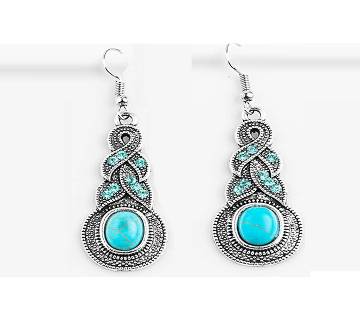Blue Resin Silver Color Earrings 